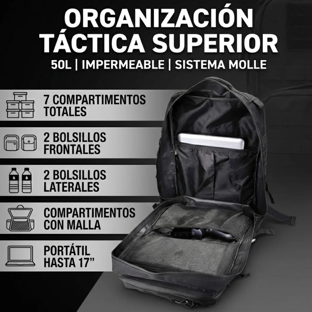 Mochila Táctica Militar 50L – Resistente, Impermeable y Multiusos