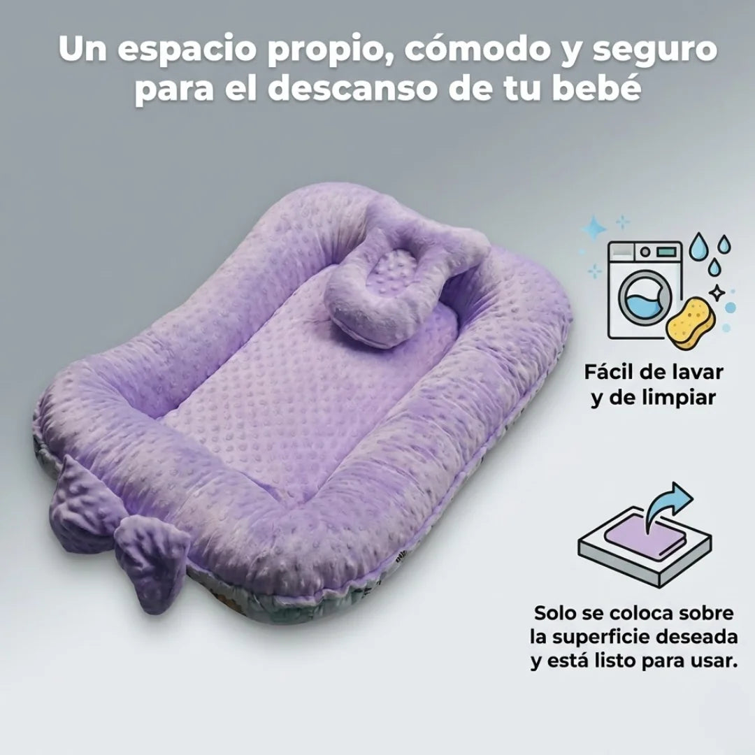 BabyNest Care™ – Nido Cuna Portátil Acolchado con Almohada Moldeadora