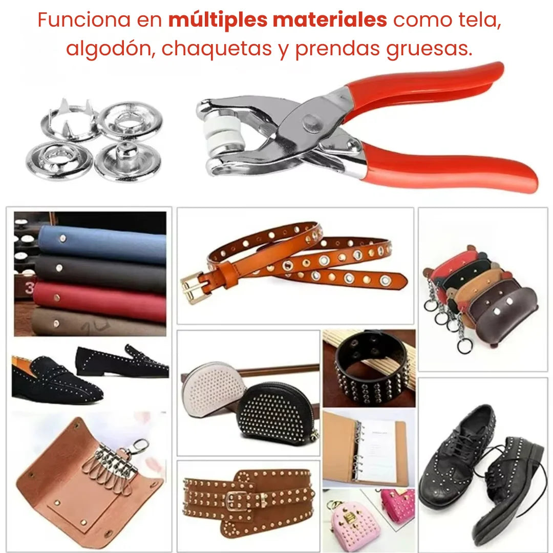SnapFix Pro™ – Kit Profesional de Botones a Presión + Alicate Prensador (400 Piezas)