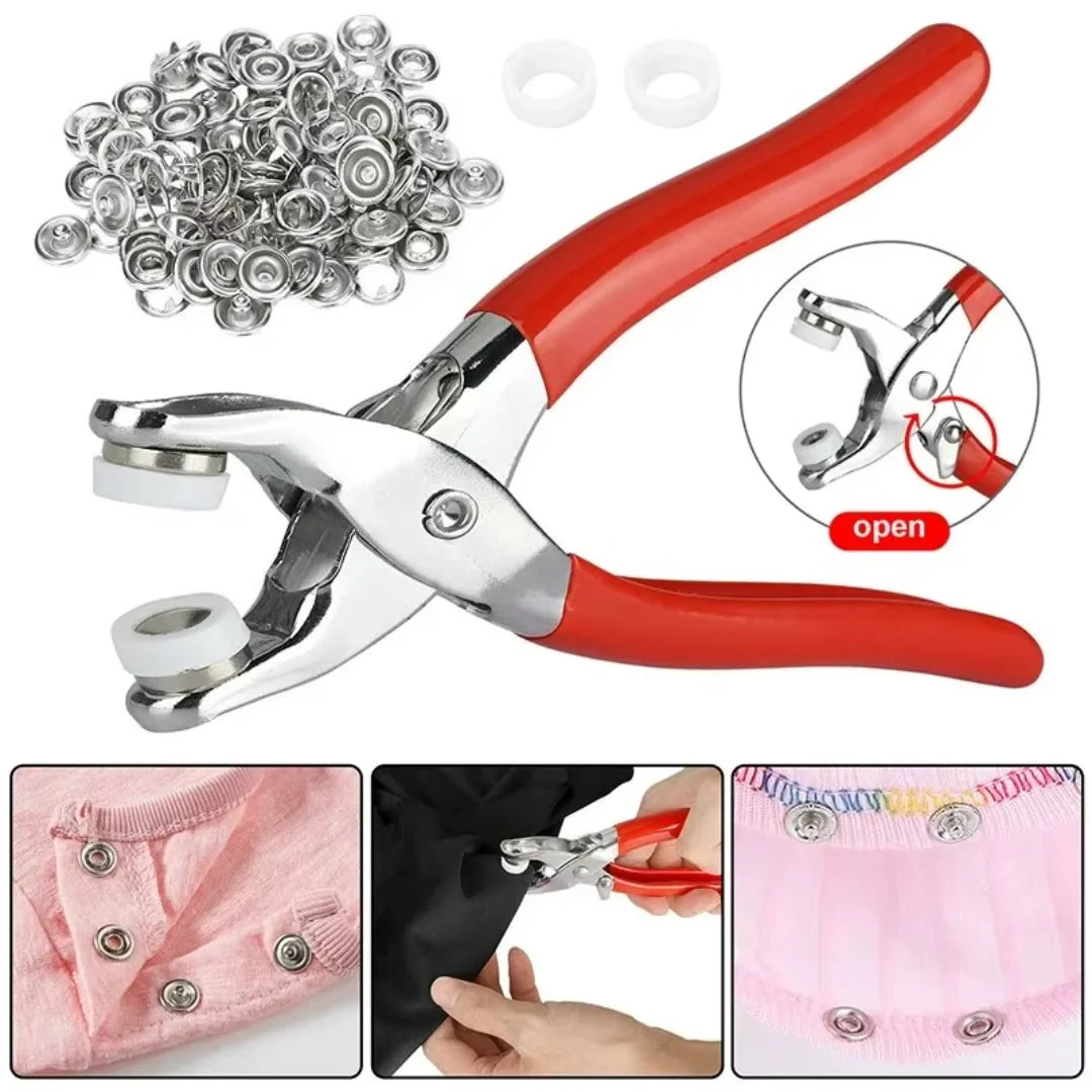 SnapFix Pro™ – Kit Profesional de Botones a Presión + Alicate Prensador (400 Piezas)