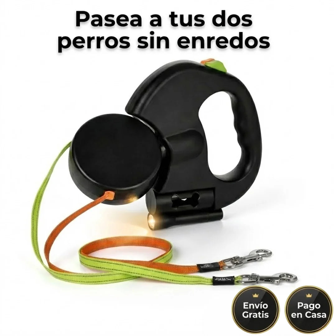 DualWalk Pro™ – Correa Retráctil Doble Antienredos con Luz LED