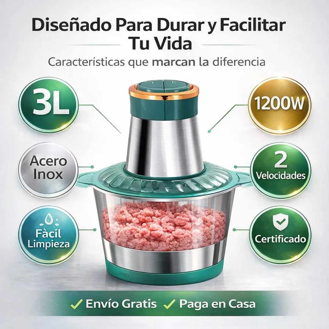 Molino picador de 3 LITROS - Pica, Tritura y Procesa Cualquier Alimento
