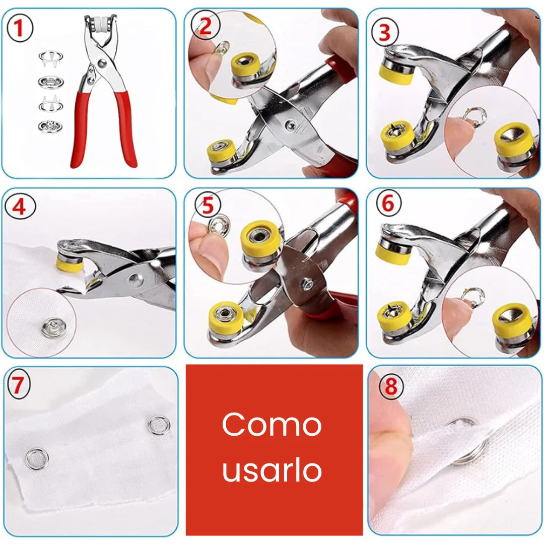 SnapFix Pro™ – Kit Profesional de Botones a Presión + Alicate Prensador (400 Piezas)