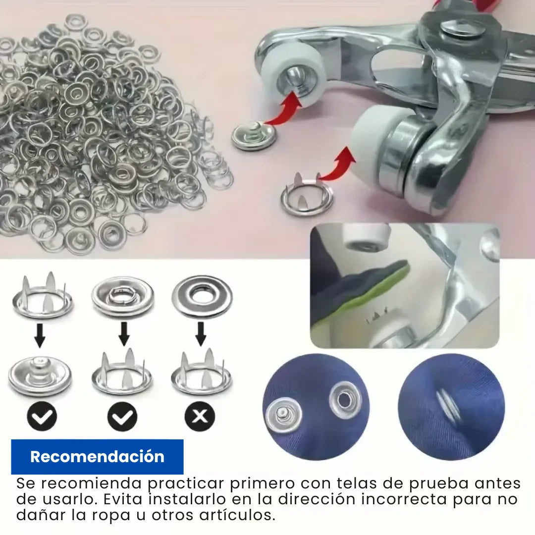 SnapFix Pro™ – Kit Profesional de Botones a Presión + Alicate Prensador (400 Piezas)