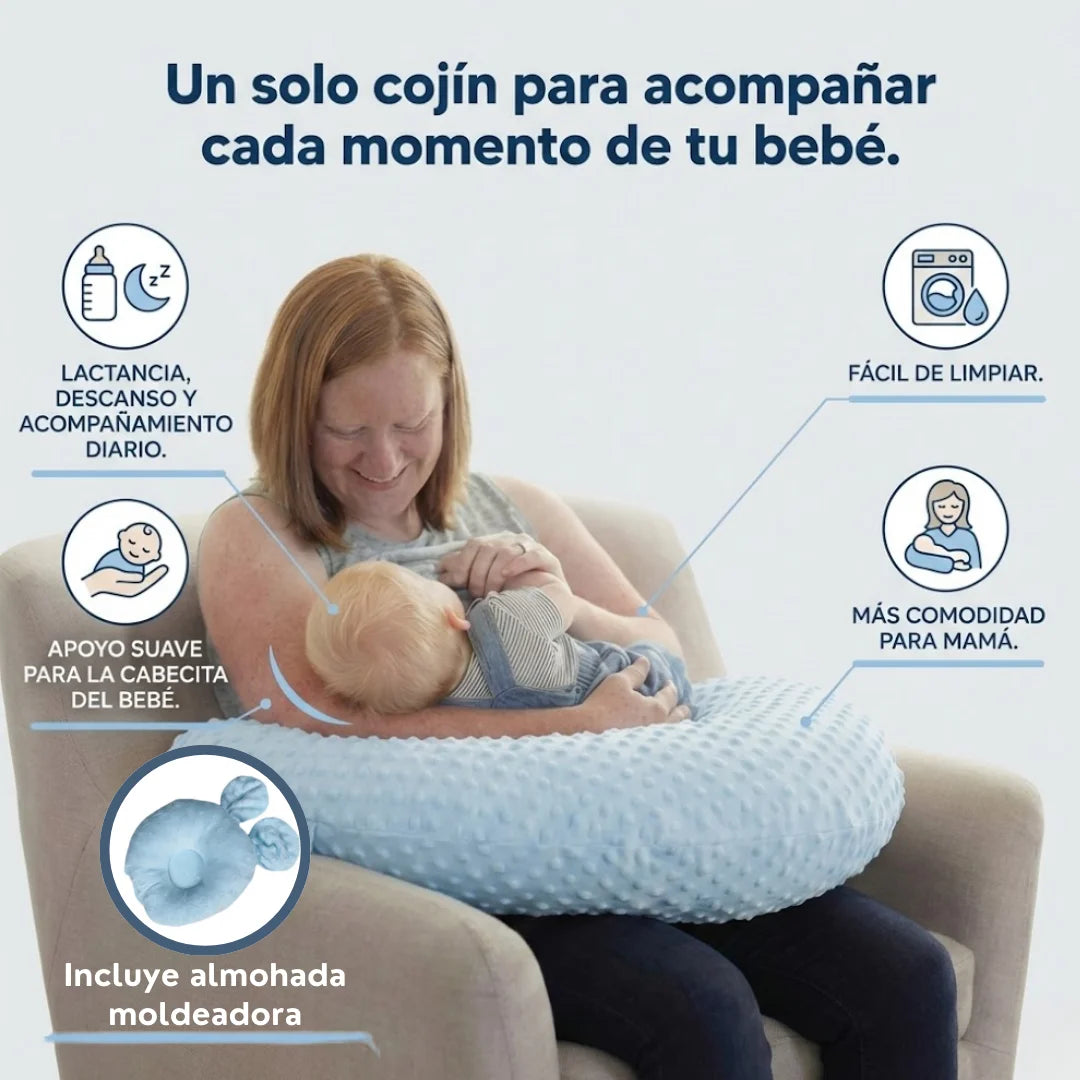 BabyNest Comfort™ – Cojín Multifuncional de Lactancia y Descanso con Almohada Moldeadora