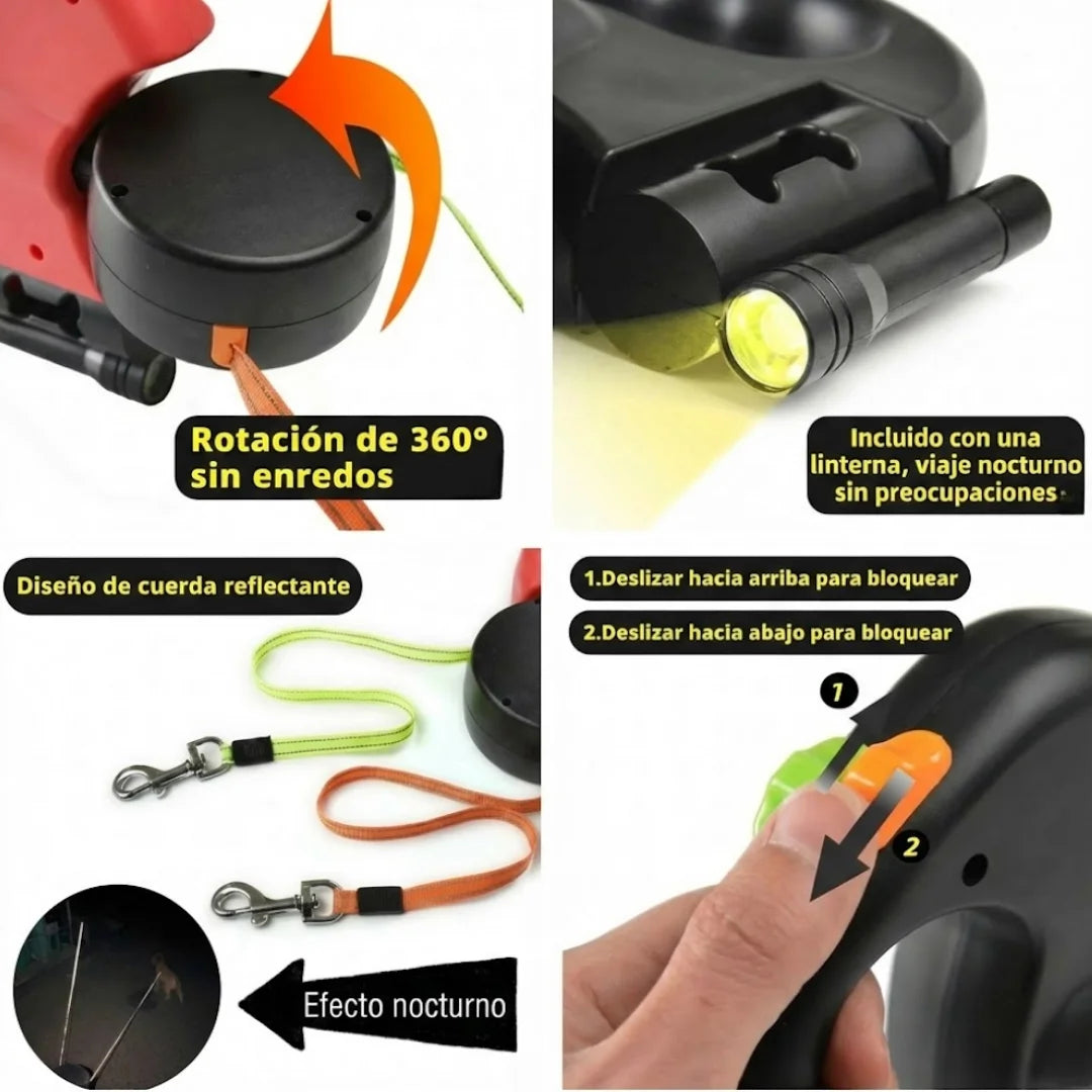 DualWalk Pro™ – Correa Retráctil Doble Antienredos con Luz LED