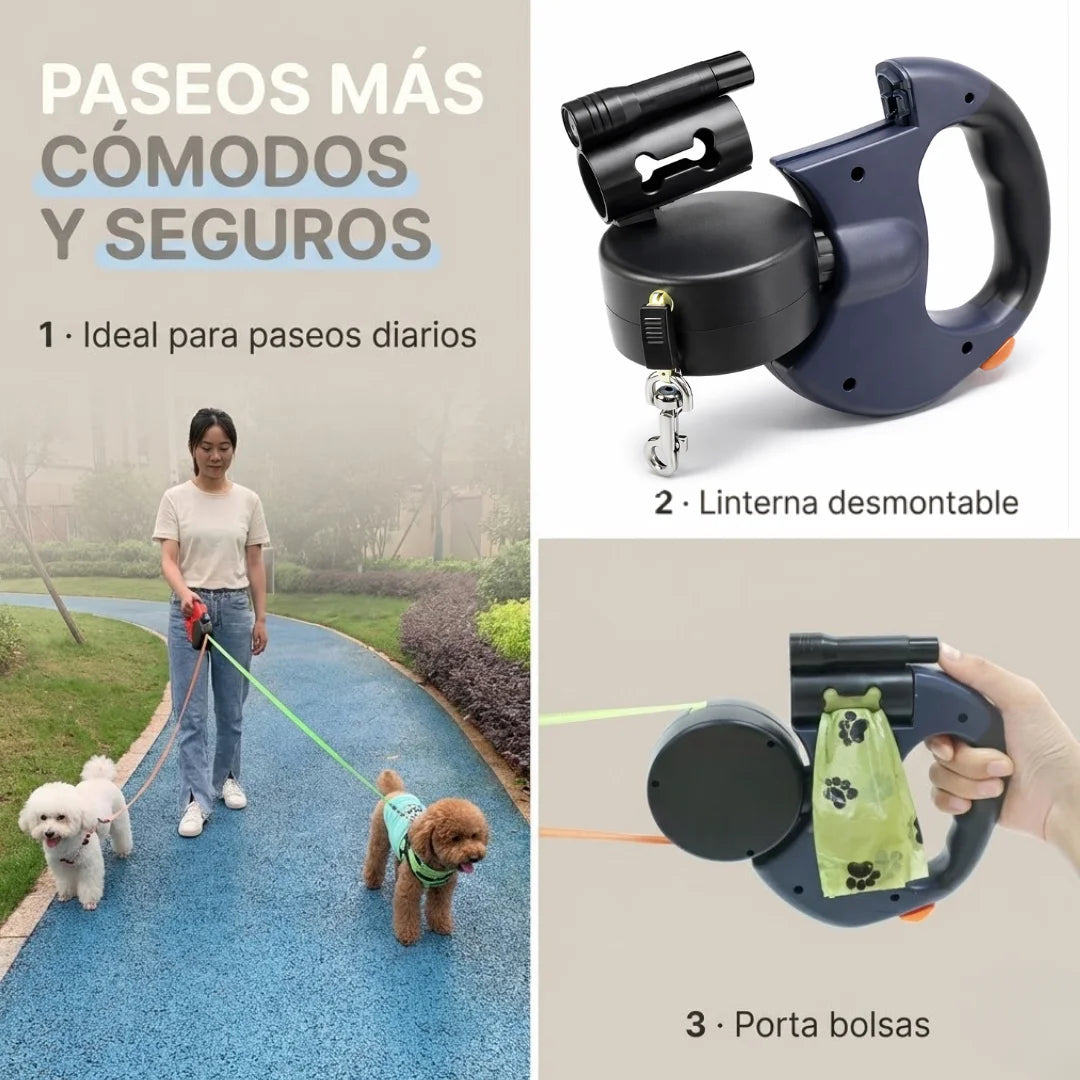 DualWalk Pro™ – Correa Retráctil Doble Antienredos con Luz LED