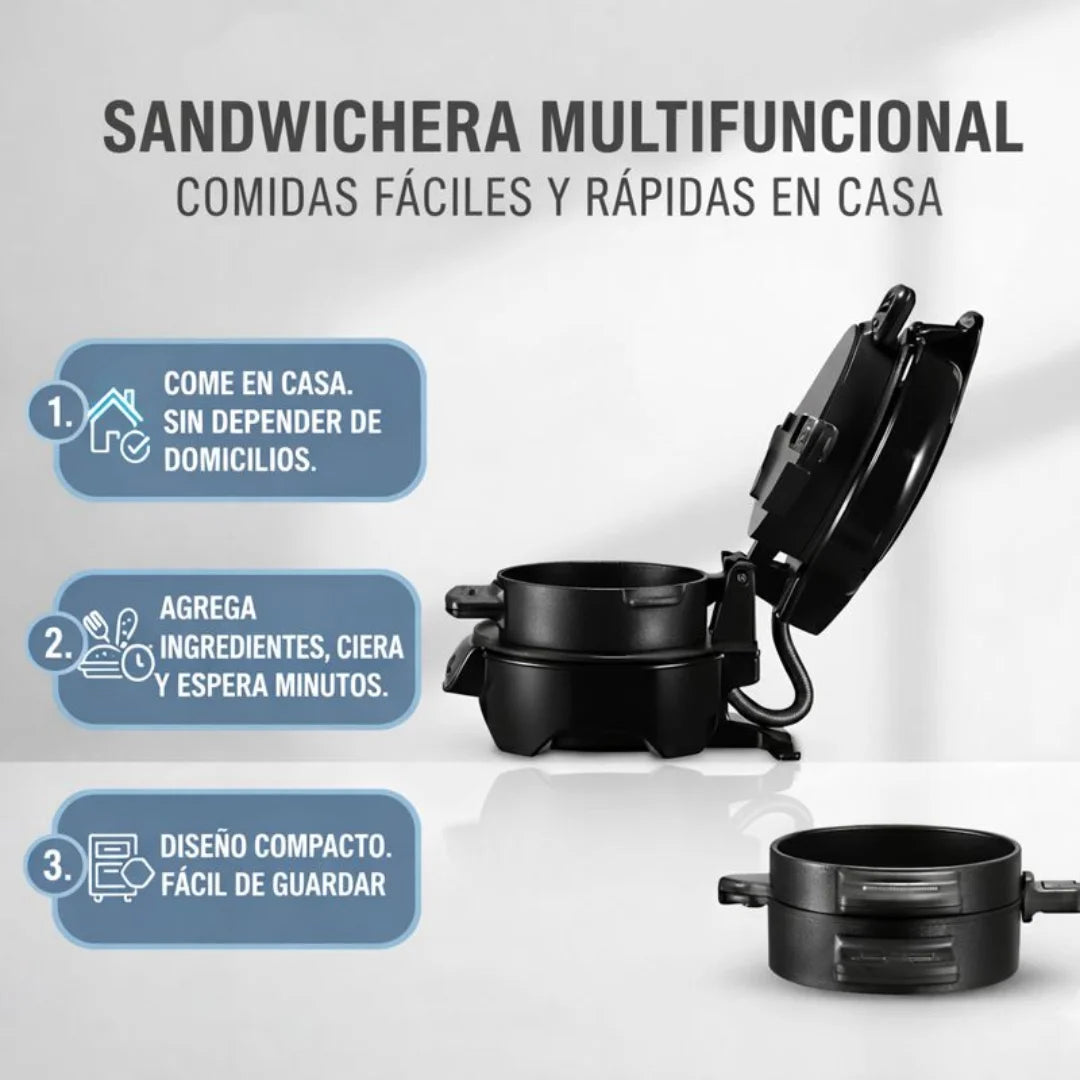 QuickBite Pro™ – Sandwichera y Mini Parrilla 3 en 1