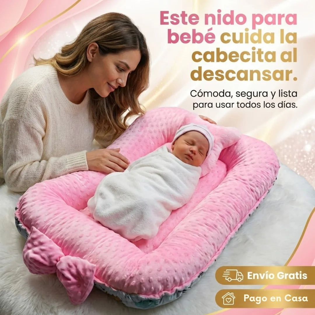 BabyNest Care™ – Nido Cuna Portátil Acolchado con Almohada Moldeadora