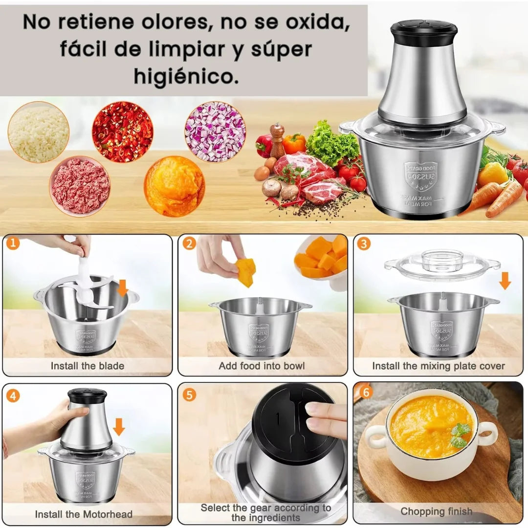 Molino picador de 3 LITROS - Pica, Tritura y Procesa Cualquier Alimento