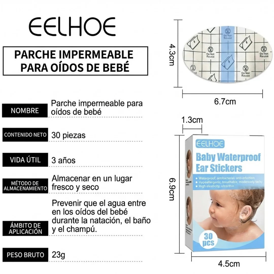 🍼 AquaBaby Shield™ – Parches Impermeables para Oídos de Bebé