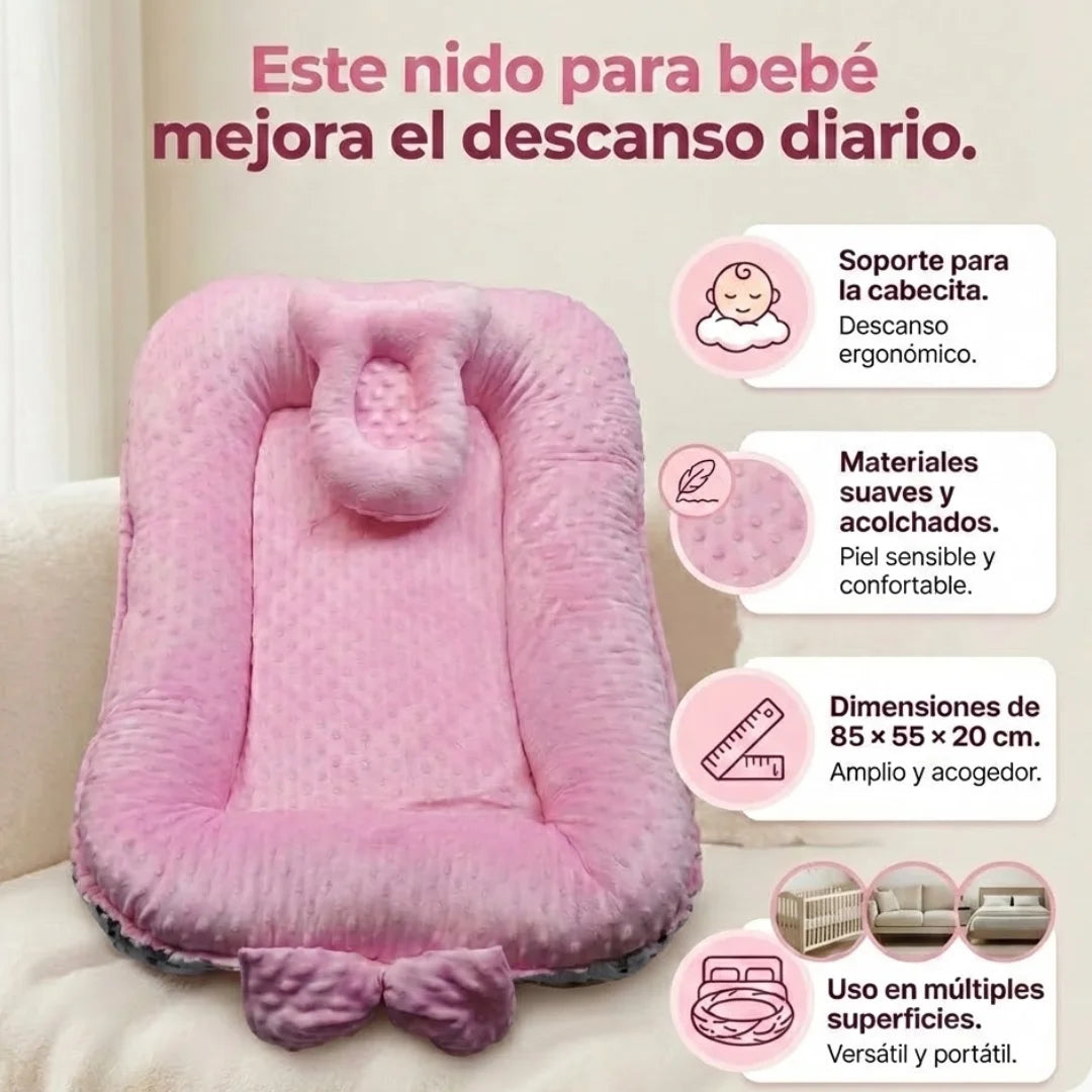 BabyNest Care™ – Nido Cuna Portátil Acolchado con Almohada Moldeadora