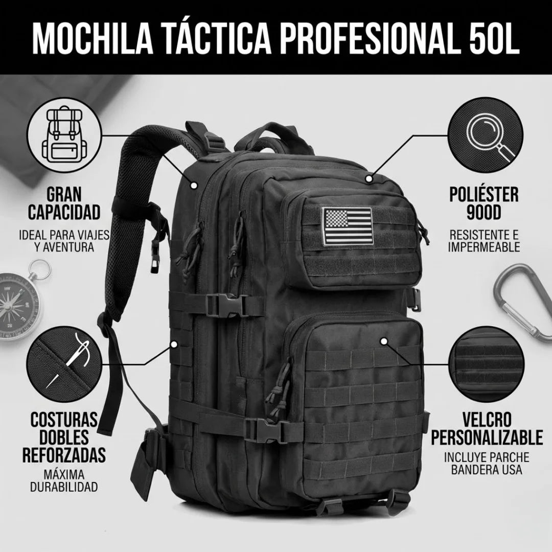Mochila Táctica Militar 50L – Resistente, Impermeable y Multiusos