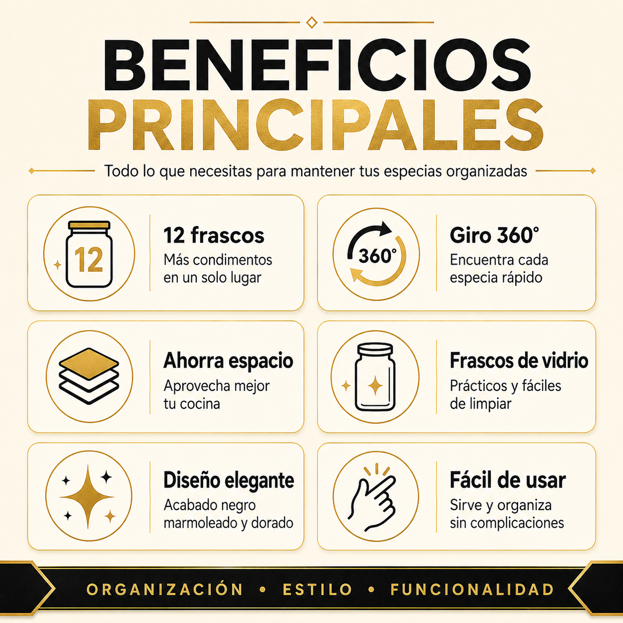 Organizador Giratorio de Especias de 2 Niveles con 12 Frascos de Vidrio