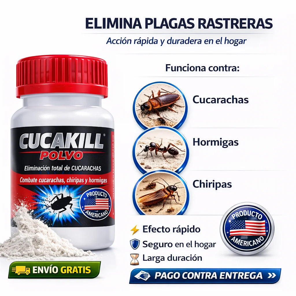 CUCAKILL® POLVO – Insecticida Extra Fuerte para Cucarachas, Hormigas y Chiripas