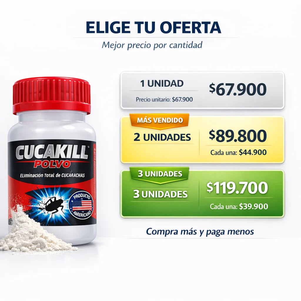 CUCAKILL® POLVO – Insecticida Extra Fuerte para Cucarachas, Hormigas y Chiripas