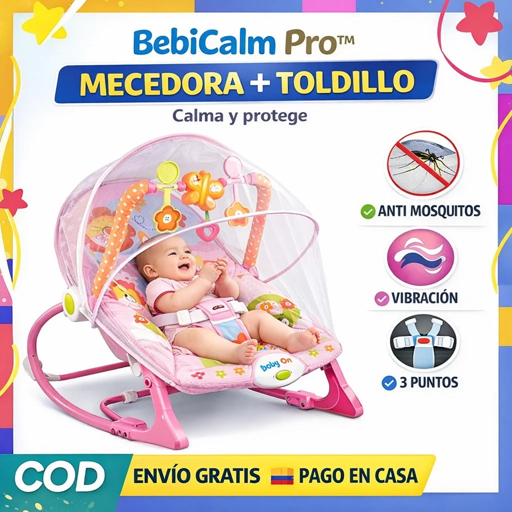 BebiCalm Pro™ – Silla Mecedora Vibradora con Toldillo para Bebé