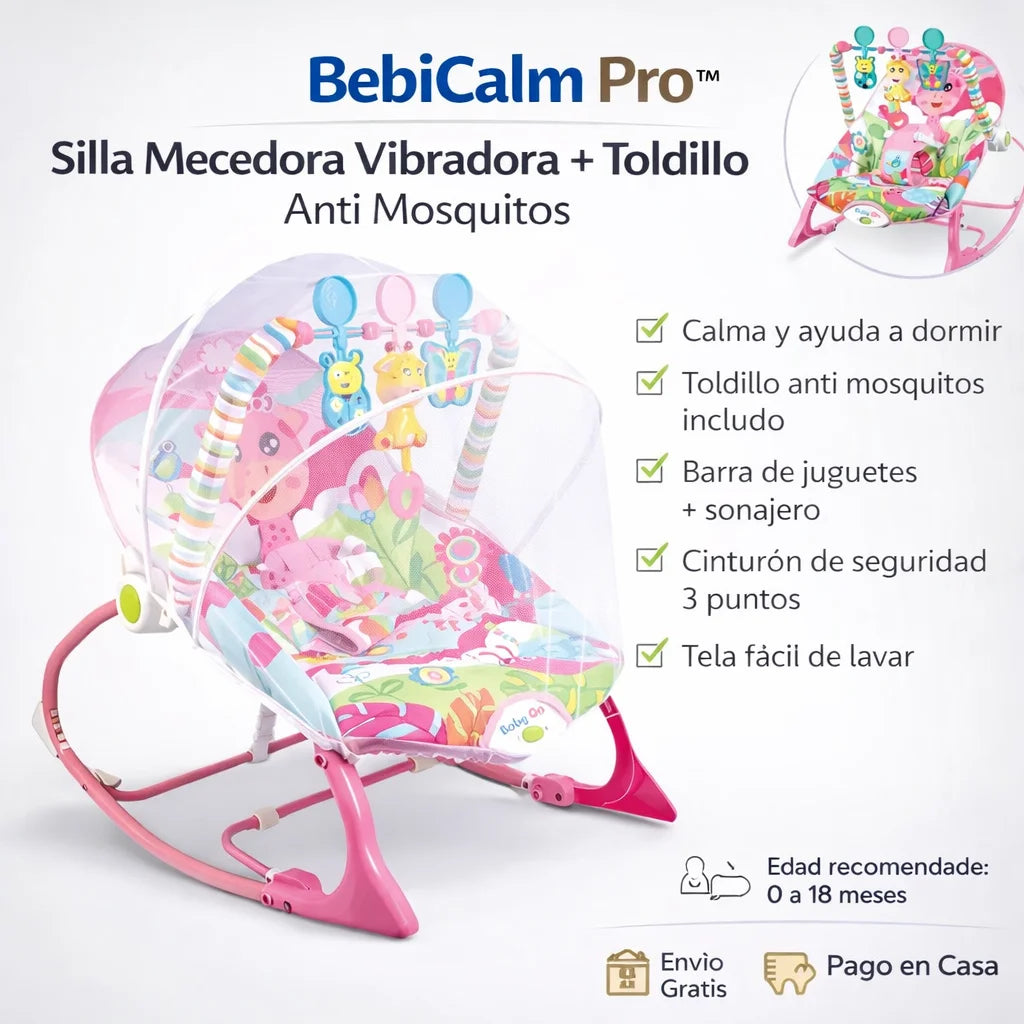 BebiCalm Pro™ – Silla Mecedora Vibradora con Toldillo para Bebé