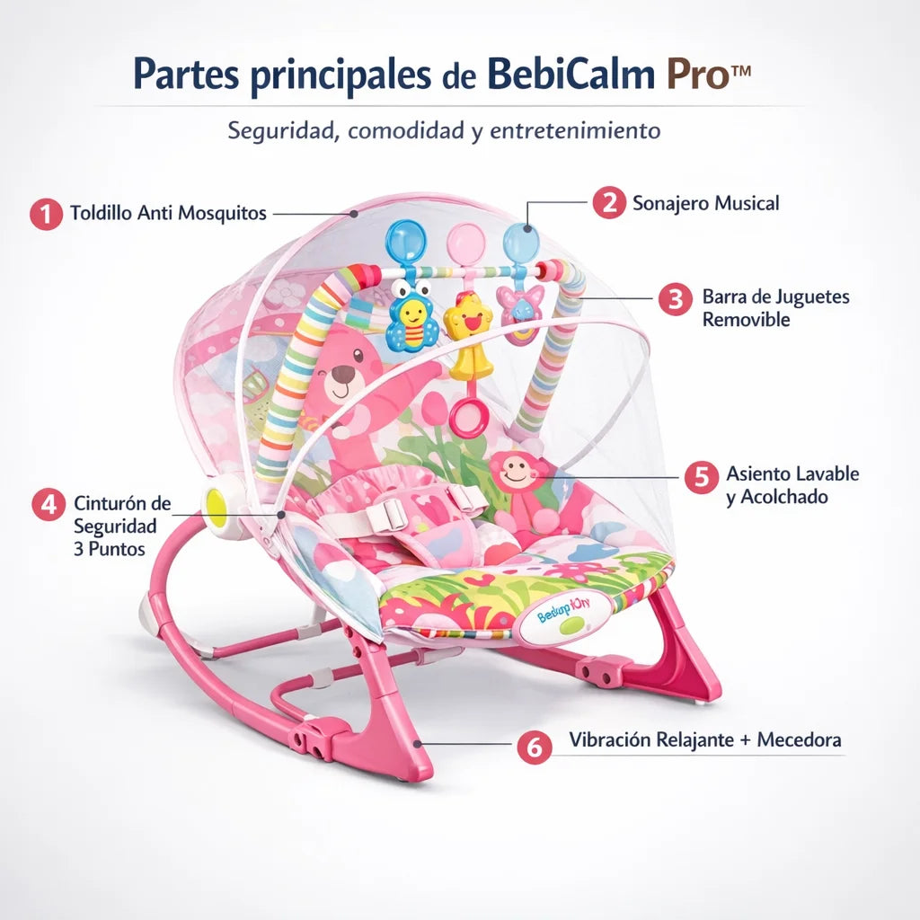 BebiCalm Pro™ – Silla Mecedora Vibradora con Toldillo para Bebé