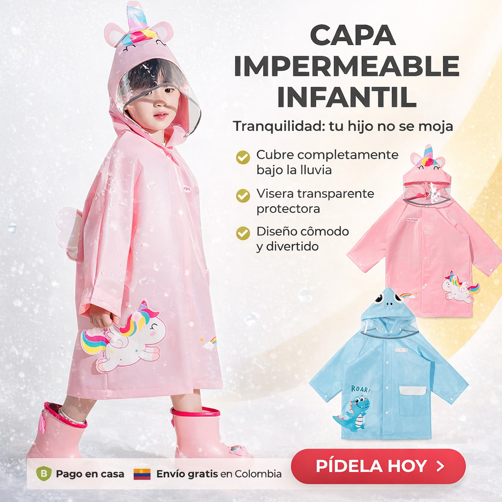 Capa Lluvia Para Niños Visera y Expansor