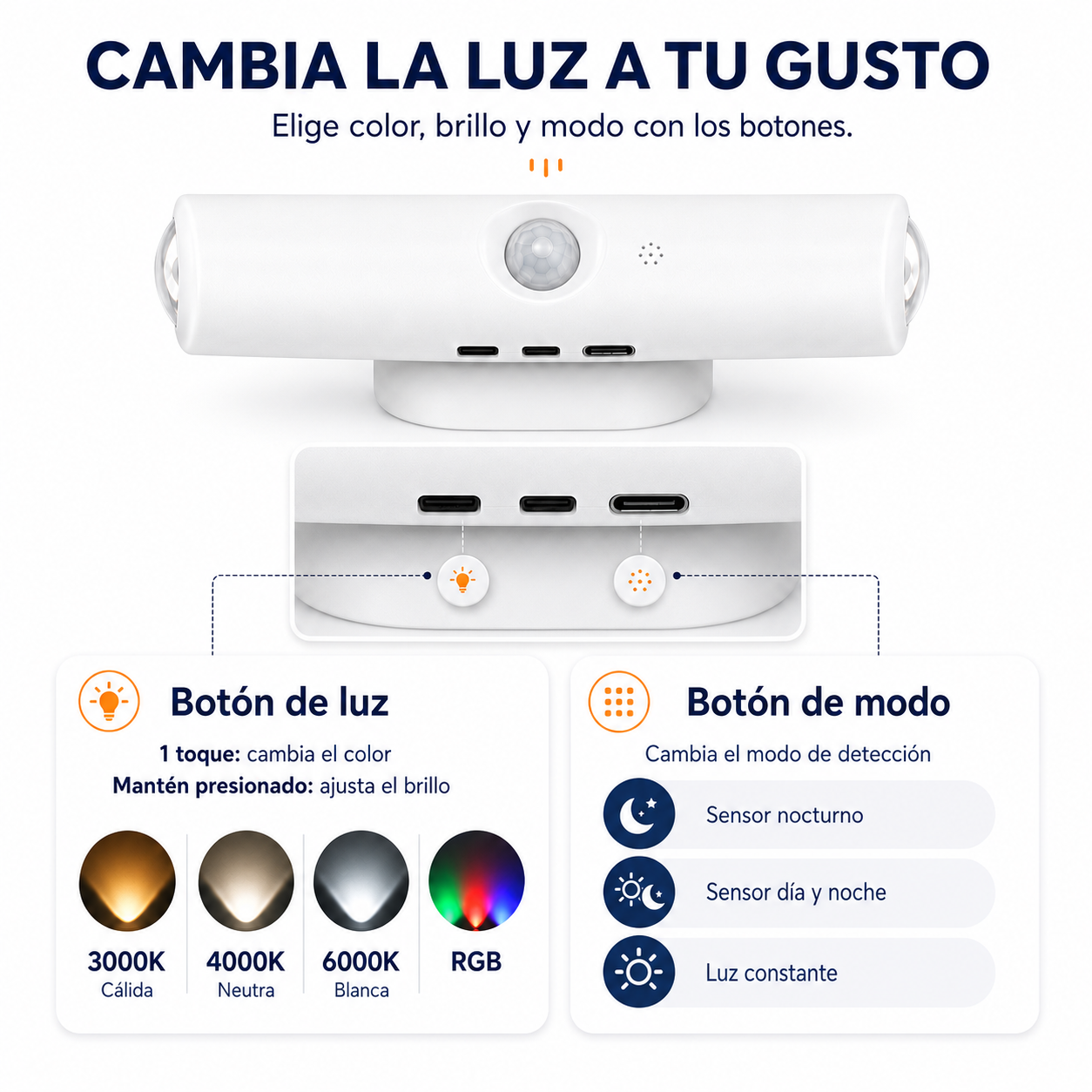 Luz Led RGB Recargable con sensor - LLEVA 2X1