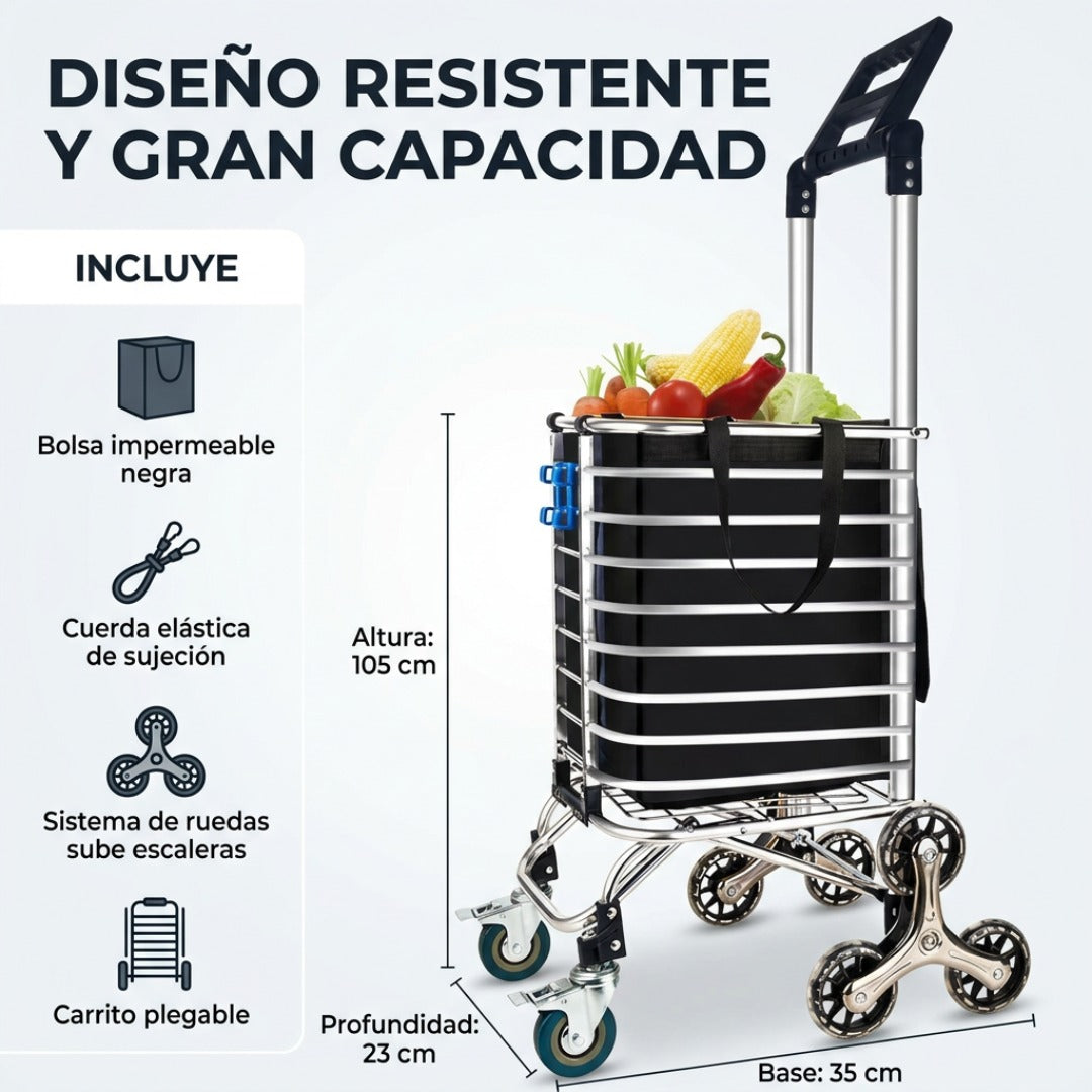 StairGo Pro™ - Carrito Plegable Subidor de Escaleras con 8 Ruedas