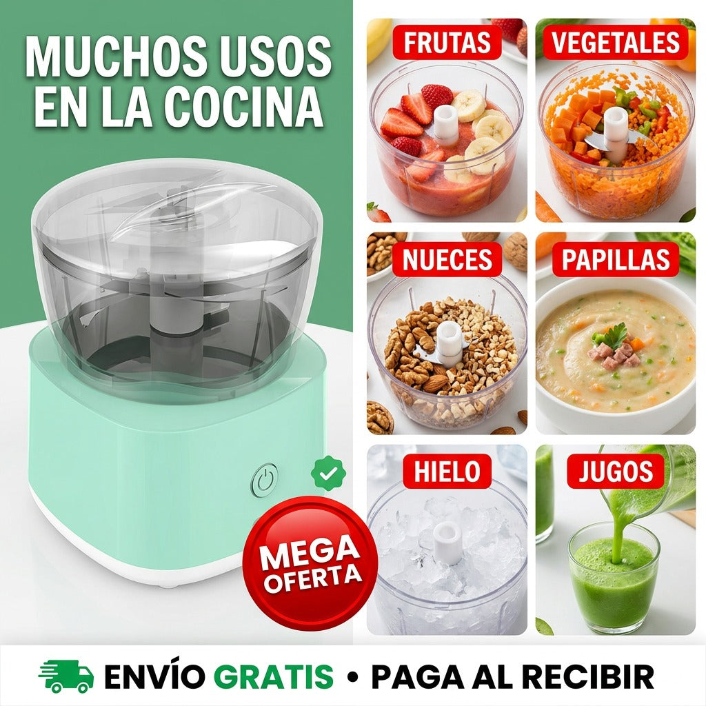 Mini Procesador Eléctrico de Alimentos Recargable