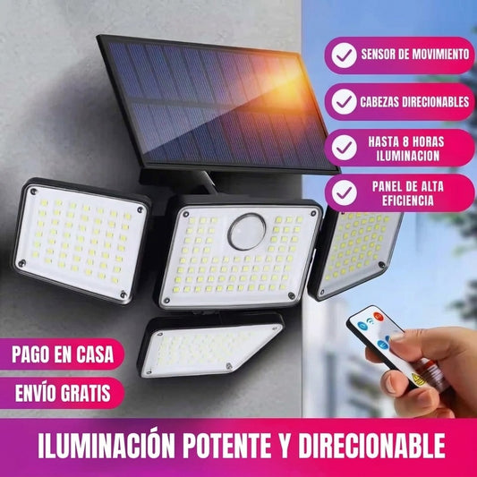 SolarGuard Pro™ — Lámpara Solar LED 4 Cabezas con Sensor de Movimiento y Control Remoto