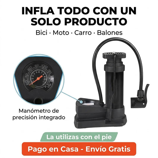 PumpMax Pro™ – Bomba de Pie Portátil con Manómetro de Precisión