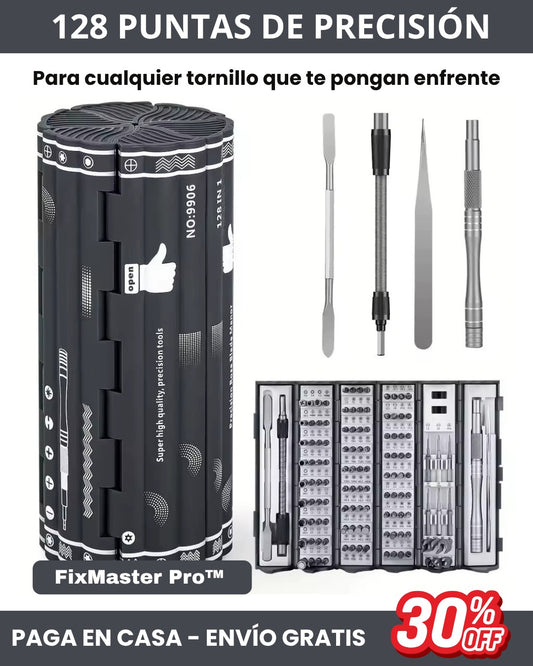 FixMaster Pro™ — 128 puntas de precisión para cualquier tornillo que te pongan enfrente