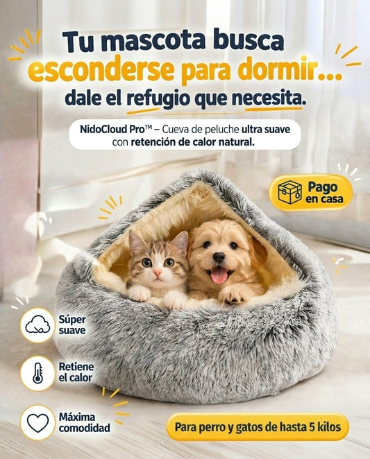 NidoCloud Pro™ – Cama Cueva de Peluche para Gatos y Perros Pequeños de Hasta 5 kg