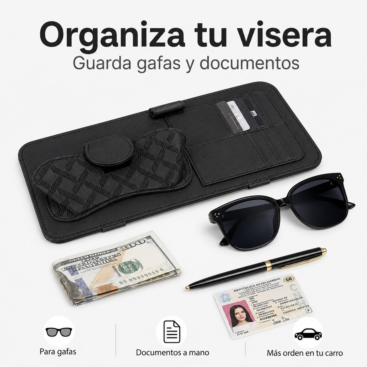 VisorPro™ — Organizador Multifuncional para Visera de Carro
