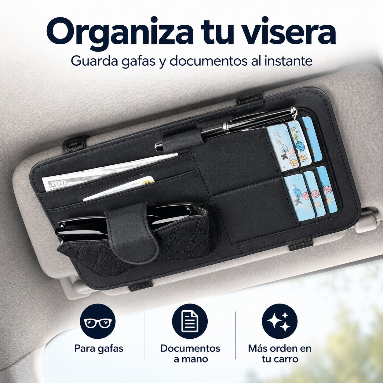 VisorPro™ — Organizador Multifuncional para Visera de Carro