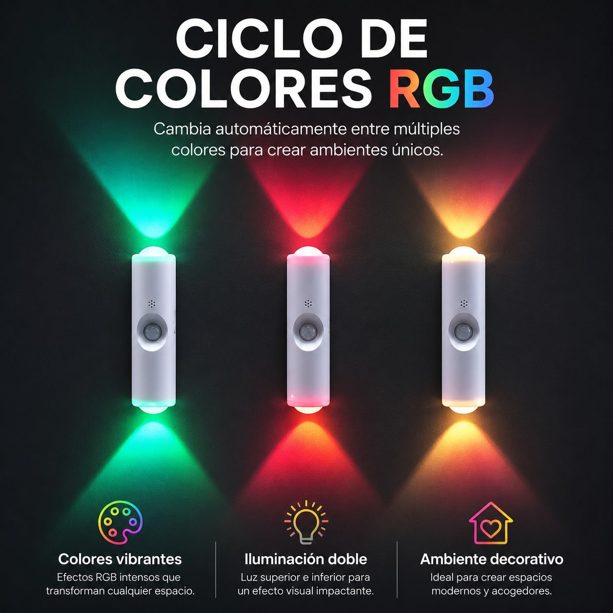 Luz Led RGB Recargable con sensor - LLEVA 2X1