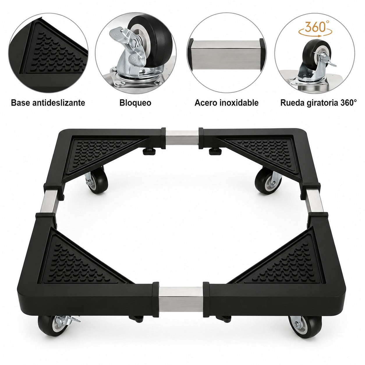 Base Ajustable con Ruedas para Neveras y Lavadoras | Soporta hasta 135 kg