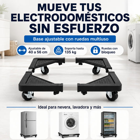 Base Ajustable con Ruedas para Neveras y Lavadoras | Soporta hasta 135 kg