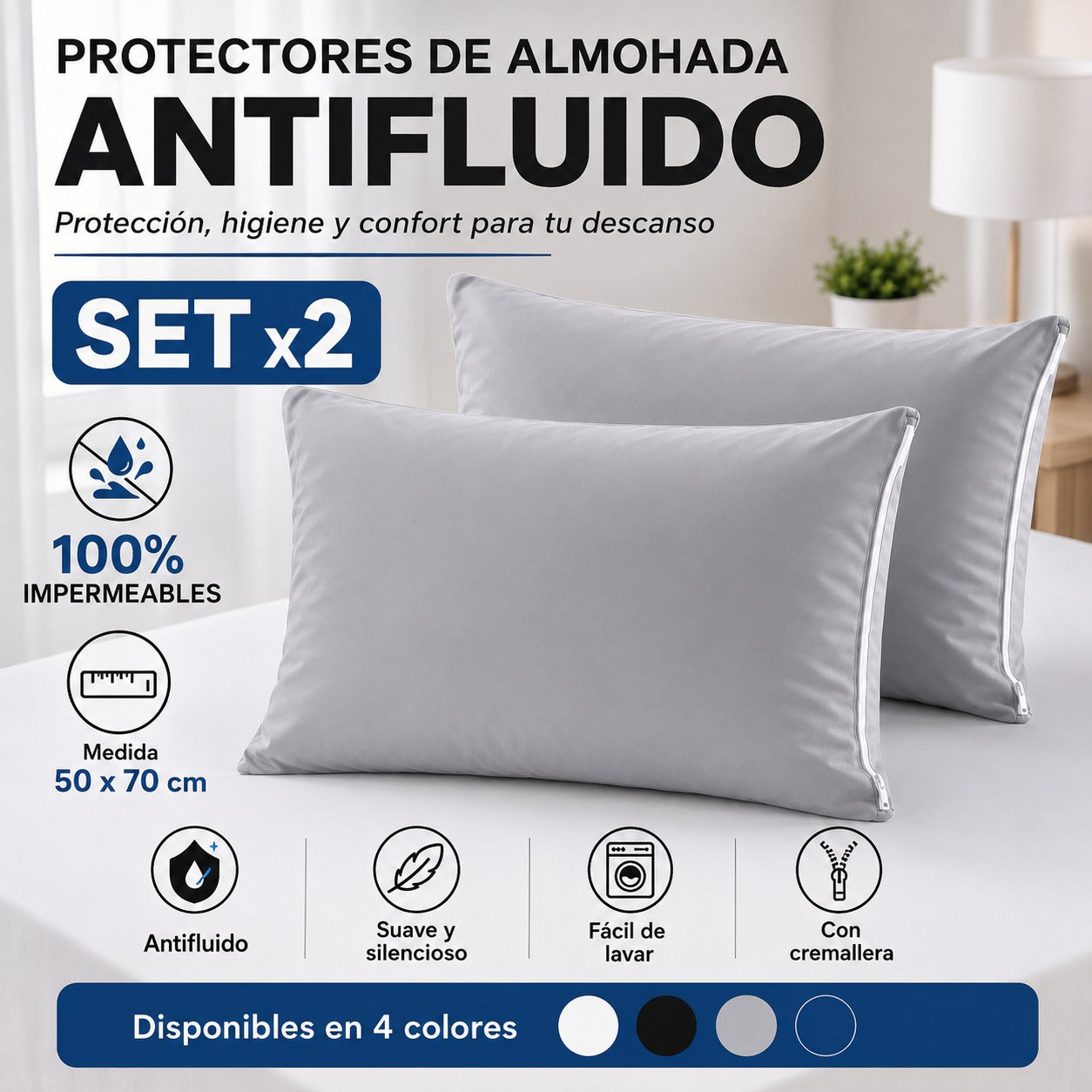 Protectores de Almohada Antifluido con Cremallera | Set x2