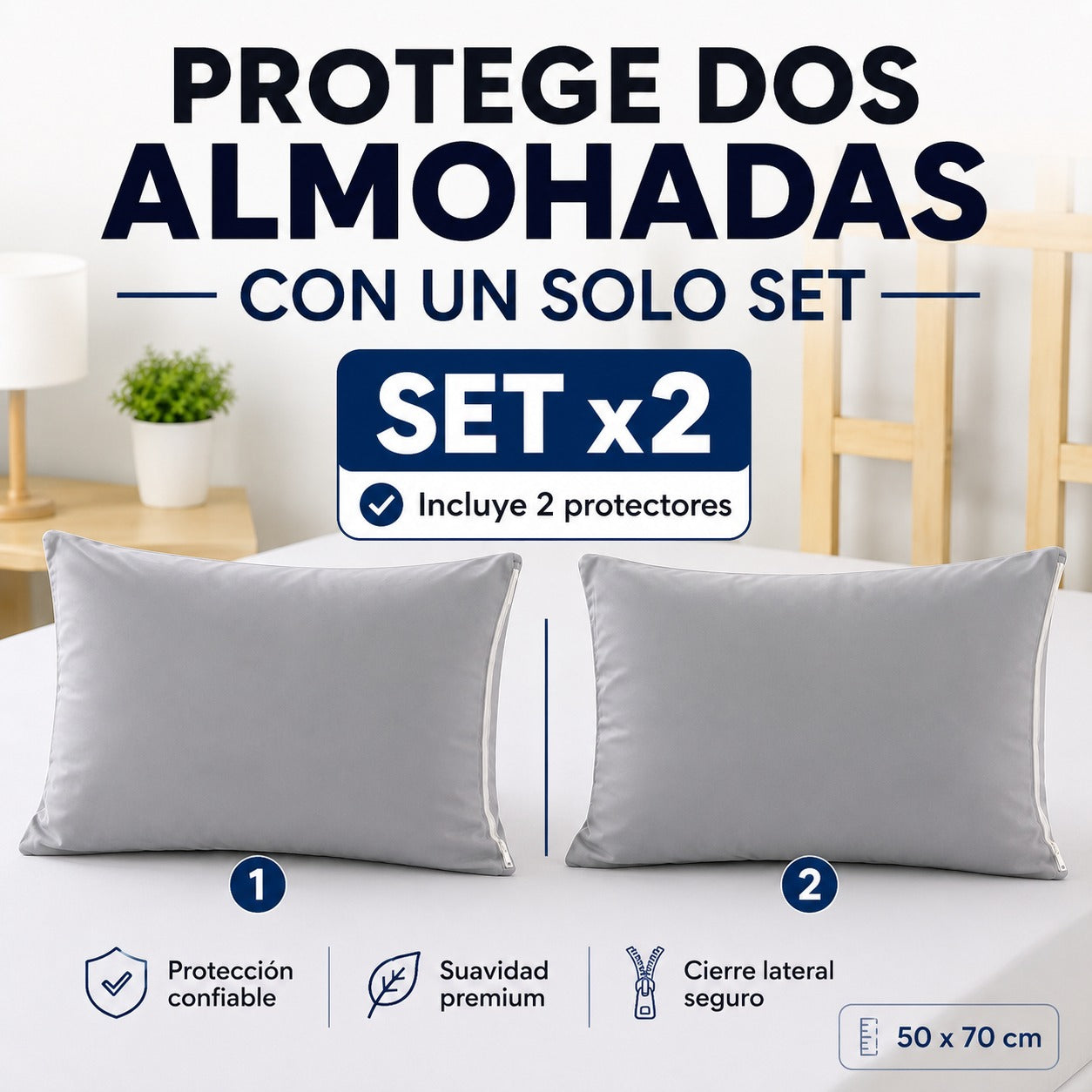 Protectores de Almohada Antifluido con Cremallera | Set x2