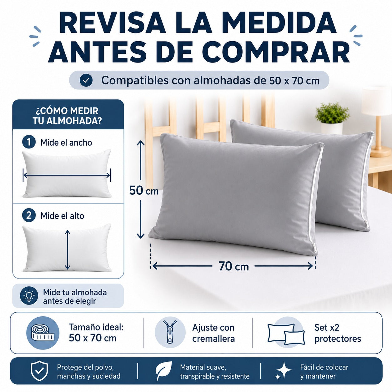 Protectores de Almohada Antifluido con Cremallera | Set x2