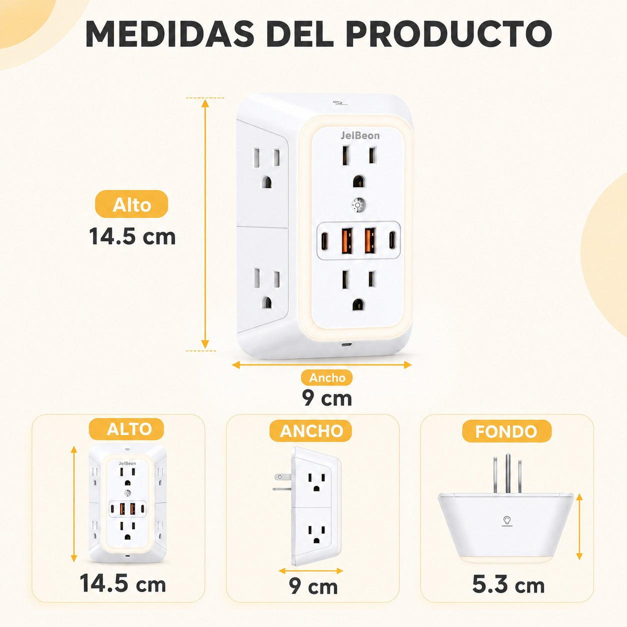 Multitoma 10 en 1 con Protección contra Sobretensiones y Luz Nocturna