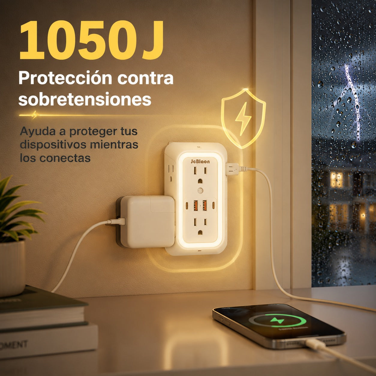 Multitoma 10 en 1 con Protección contra Sobretensiones y Luz Nocturna