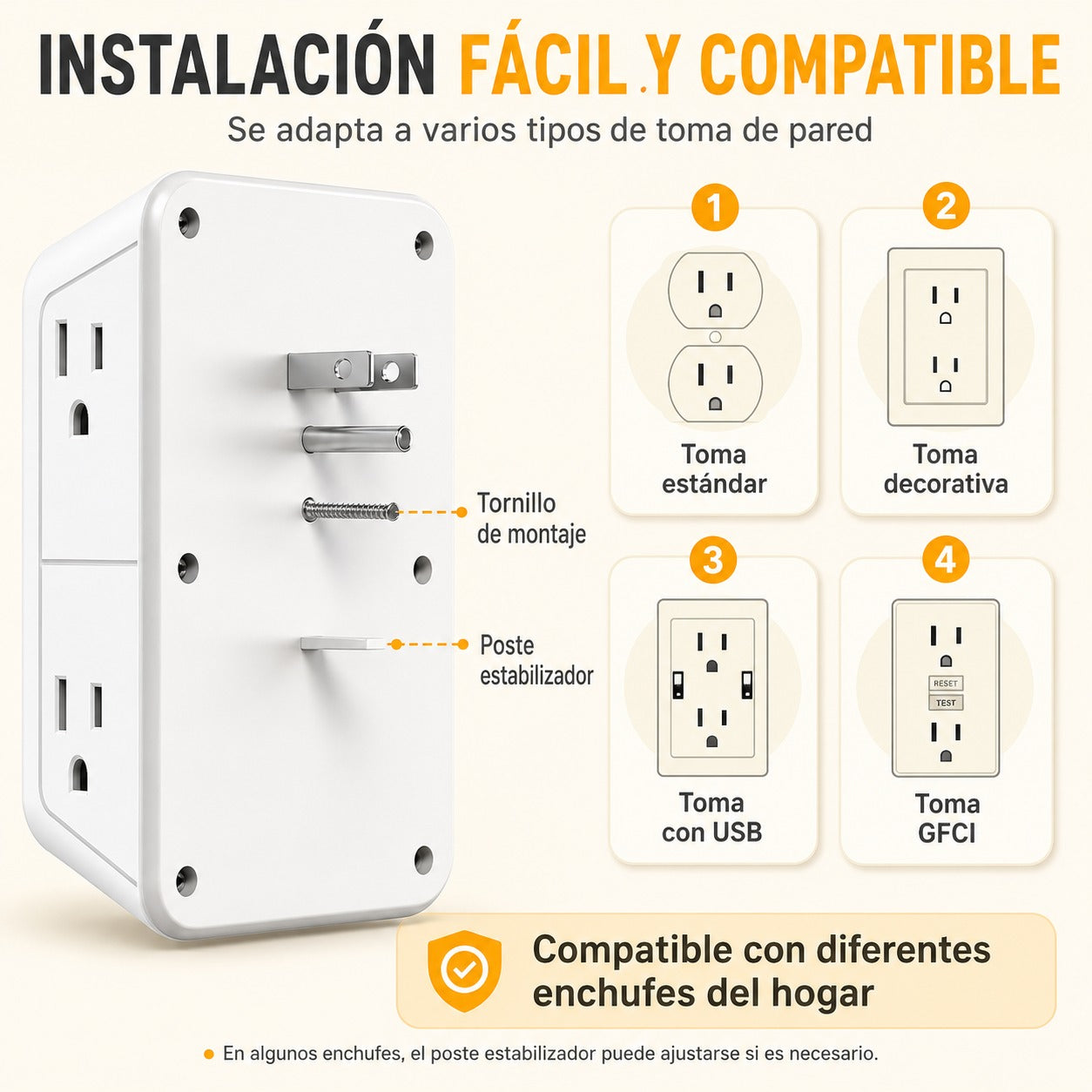 Multitoma 10 en 1 con Protección contra Sobretensiones y Luz Nocturna