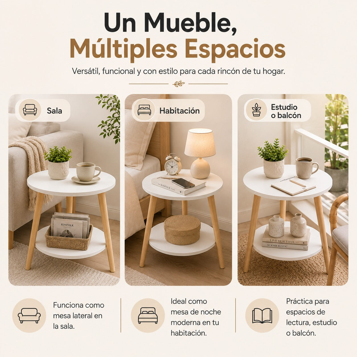 Mesa Auxiliar Nórdica de 2 Niveles: Estilo, Orden y Espacio en un Solo Mueble