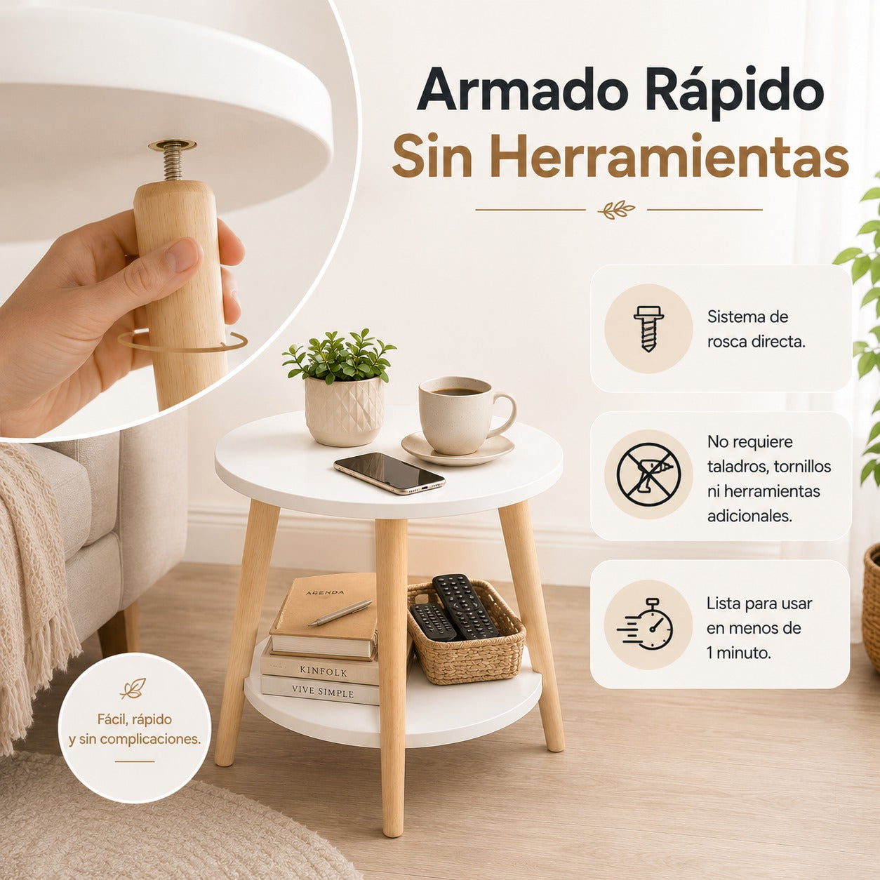 Mesa Auxiliar Nórdica de 2 Niveles: Estilo, Orden y Espacio en un Solo Mueble