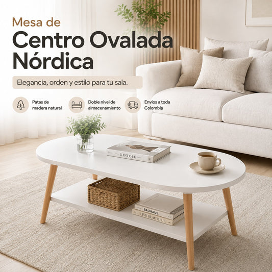 Mesa de Centro Ovalada Nórdica: Elegancia, Estilo y Orden para tu Sala