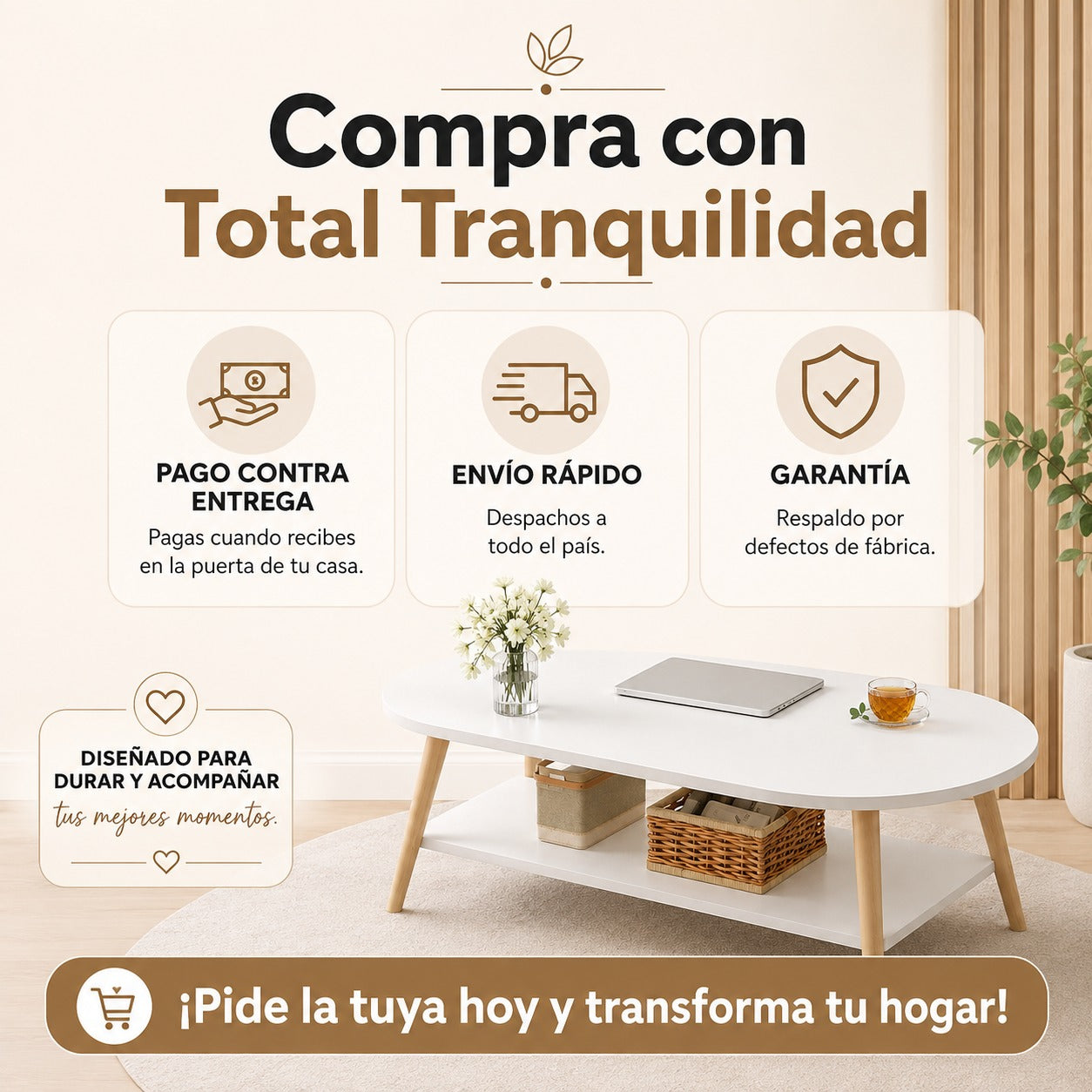 Mesa de Centro Ovalada Nórdica: Elegancia, Estilo y Orden para tu Sala