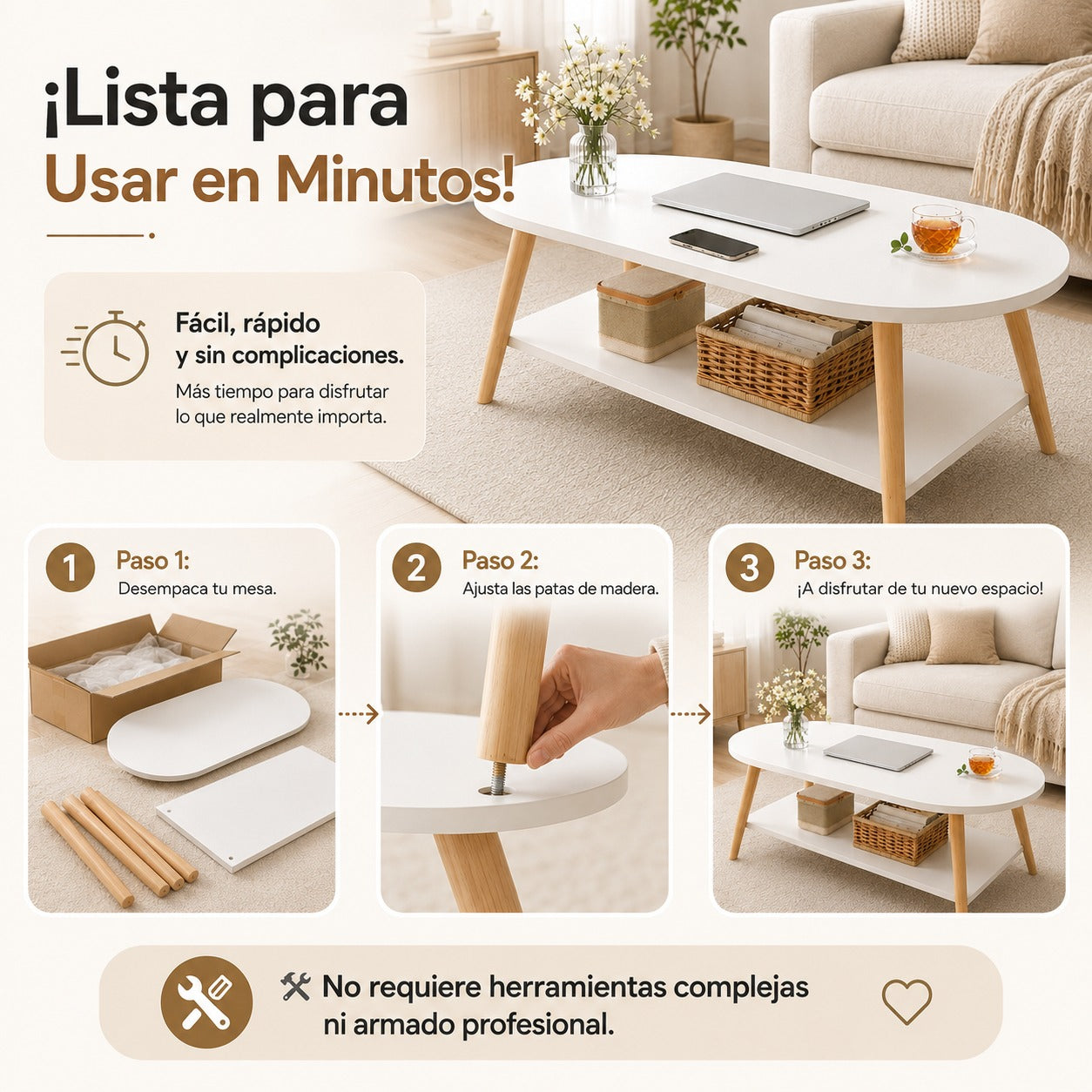 Mesa de Centro Ovalada Nórdica: Elegancia, Estilo y Orden para tu Sala