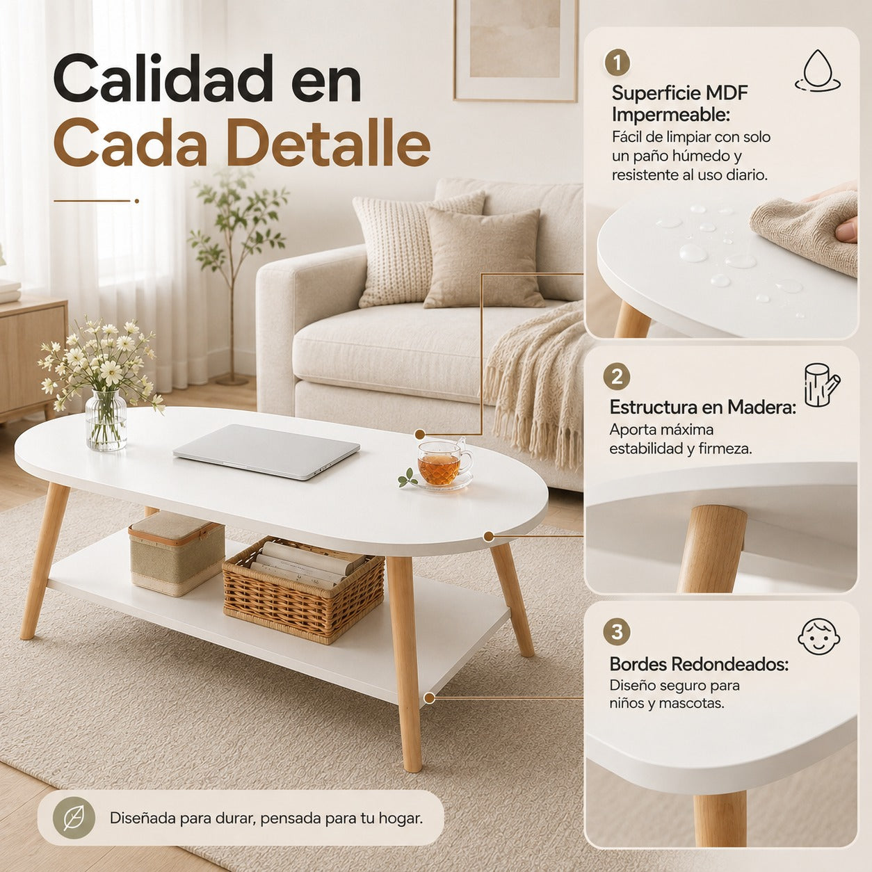 Mesa de Centro Ovalada Nórdica: Elegancia, Estilo y Orden para tu Sala
