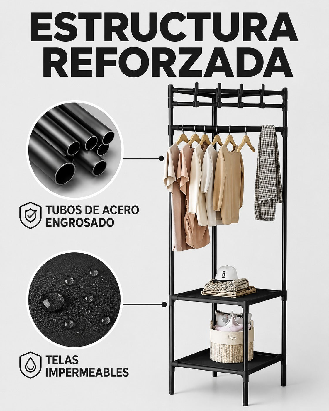 Perchero Organizador de Esquina 3 en 1: Duplica el Espacio