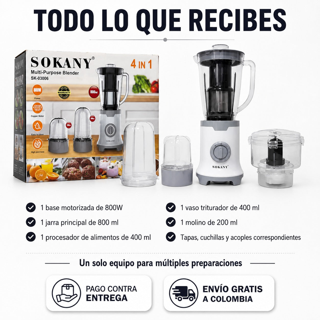 Licuadora Multifuncional SOKANY 4 en 1